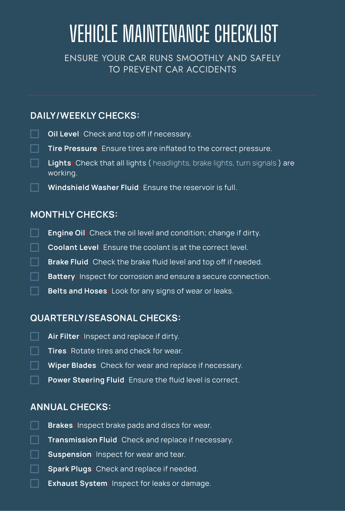 vehicle maintenance checklist